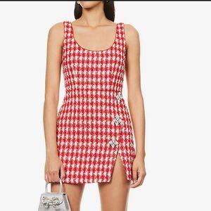 Self-Portrait,Sparkling Red And White Mini Houndstooth Dress.🥰